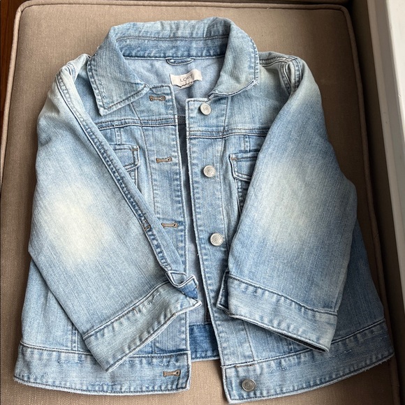 LOFT Women’s Cropped 3/4 Sleeve Light Blue Denim Jean Jacket Slightly Distressed - Picture 6 of 7